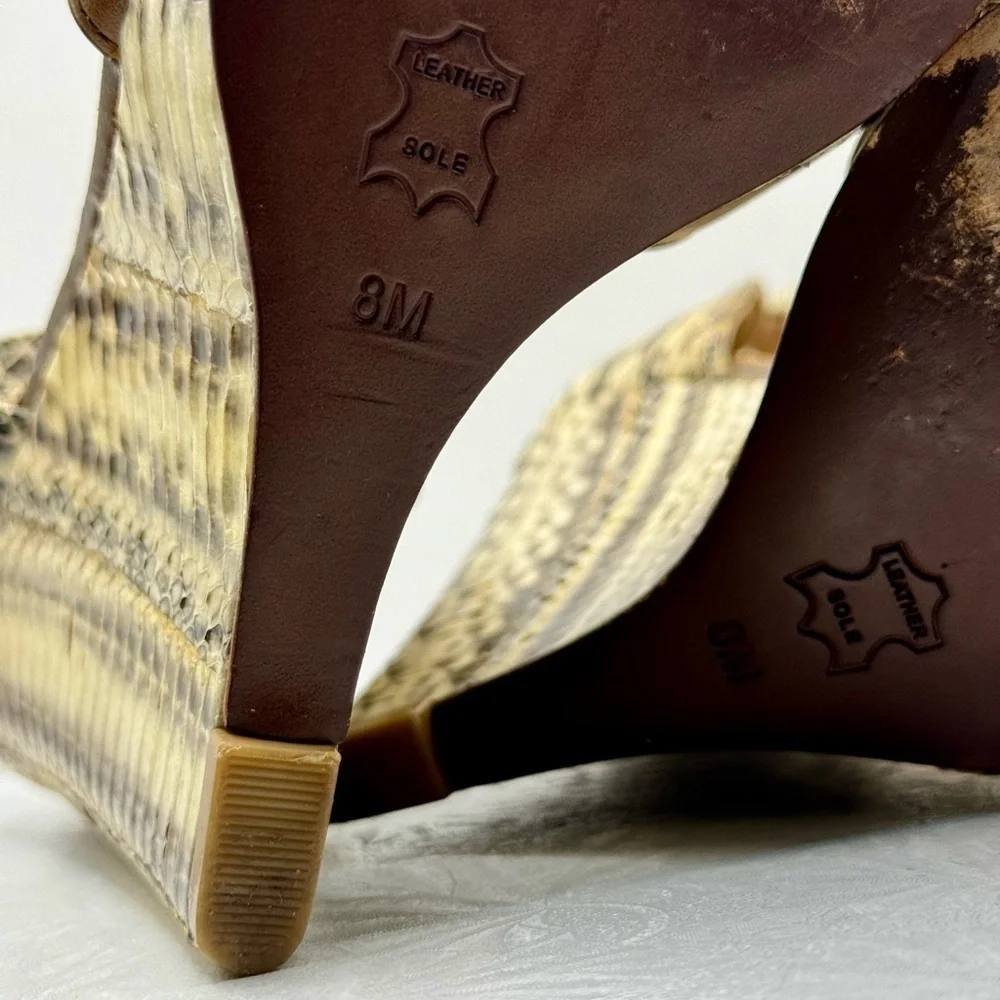 Tory Burch Livia Snakeskin Wedge Sandals‎ Size 8 – Tan Leather Espadrilles